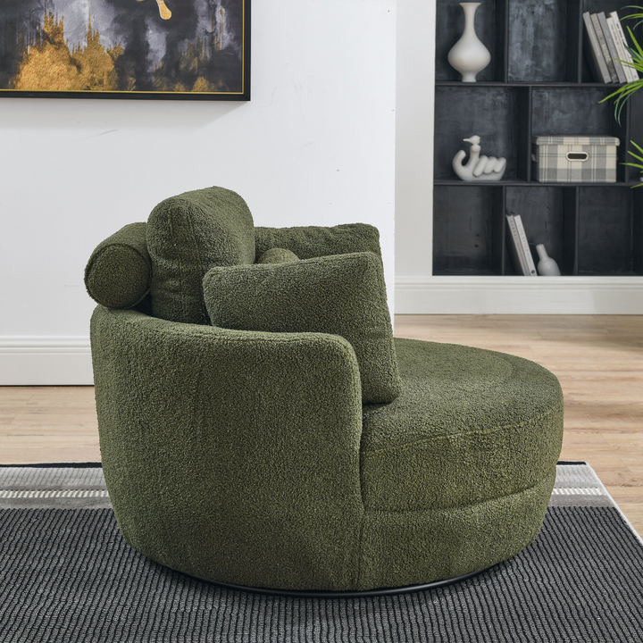 Boho Aesthetic Clermont-Ferrand | Green Oversized Recliner Swivel Chair with Moon Storage Ottoman | Biophilic Design Airbnb Decor Furniture 