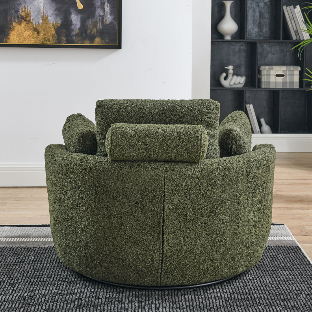 Boho Aesthetic Clermont-Ferrand | Green Oversized Recliner Swivel Chair with Moon Storage Ottoman | Biophilic Design Airbnb Decor Furniture 