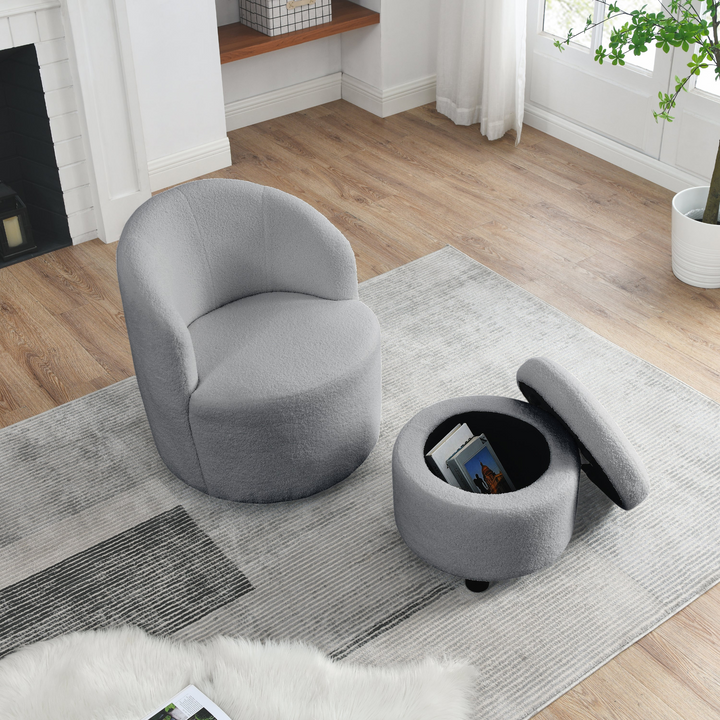 Boho Aesthetic Swivel barrel chair, living room swivel chair with round storage chair, 360 ° swivel club chair, nursery, bedroom, office, hotel with upholstered modern armchair, teddy fabric | Biophilic Design Airbnb Decor Furniture 