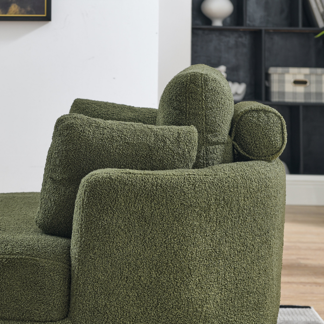 Boho Aesthetic Clermont-Ferrand | Green Oversized Recliner Swivel Chair with Moon Storage Ottoman | Biophilic Design Airbnb Decor Furniture 