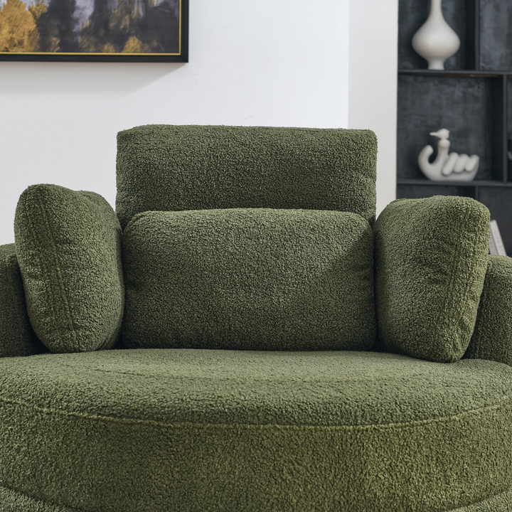 Boho Aesthetic Clermont-Ferrand | Green Oversized Recliner Swivel Chair with Moon Storage Ottoman | Biophilic Design Airbnb Decor Furniture 