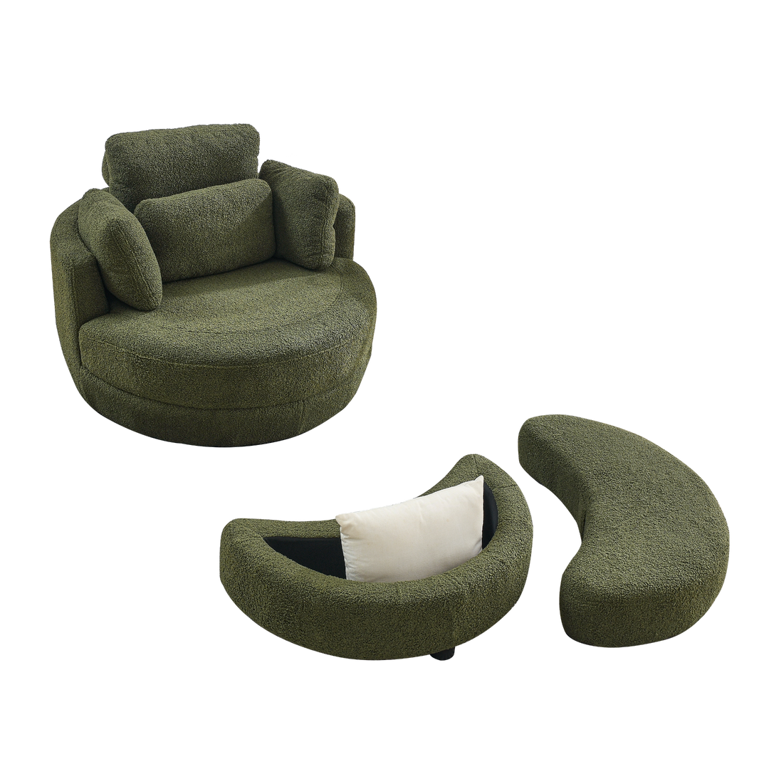 Boho Aesthetic Clermont-Ferrand | Green Oversized Recliner Swivel Chair with Moon Storage Ottoman | Biophilic Design Airbnb Decor Furniture 