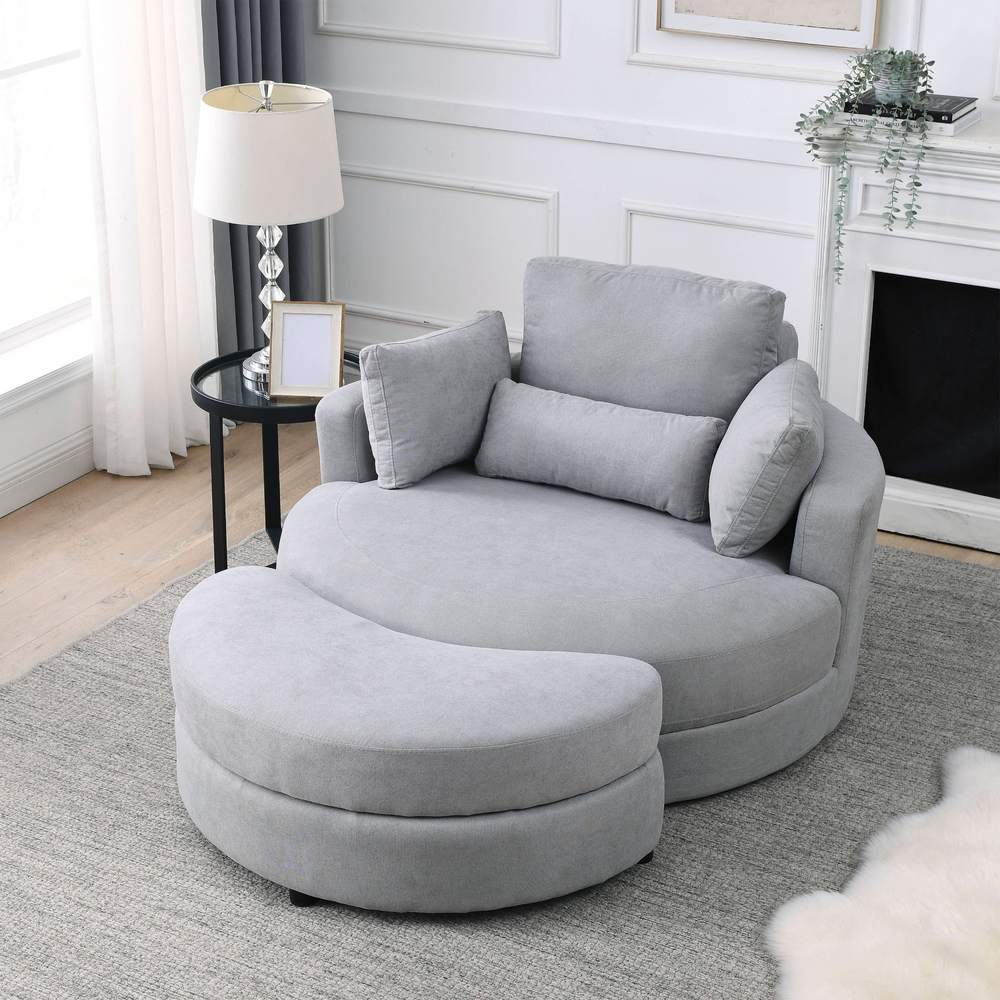 Boho Aesthetic Gray Modern Luxury Swivel Minimalist Loveseat | Biophilic Design Airbnb Decor Furniture 