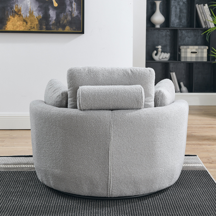 Boho Aesthetic 39"W Oversized Swivel Chair with moon storage ottoman for Living Room, Modern Accent Round Loveseat Circle Swivel Barrel Chairs for Bedroom Cuddle Sofa Chair Lounger Armchair, 4 Pillows, Teddy Fabric | Biophilic Design Airbnb Decor Furniture 