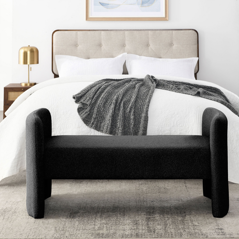 Boho Aesthetic Black Modern Boho Luxury End of Bed Bench Ottoman Footrest | Biophilic Design Airbnb Decor Furniture 