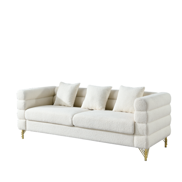 Boho Aesthetic 81 Inch Oversized 3 Seater Sectional Sofa, Living Room Comfort Fabric Sectional Sofa - Deep Seating Sectional Sofa, Soft Sitting with 3 Pillows for Living Room, Bedroom,  etc., White teddy(Ivory) | Biophilic Design Airbnb Decor Furniture 