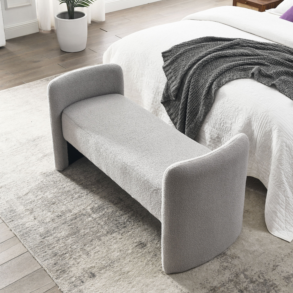 Boho Aesthetic Grey Modern Boho Luxury End of Bed Bench Ottoman Footrest | Biophilic Design Airbnb Decor Furniture 