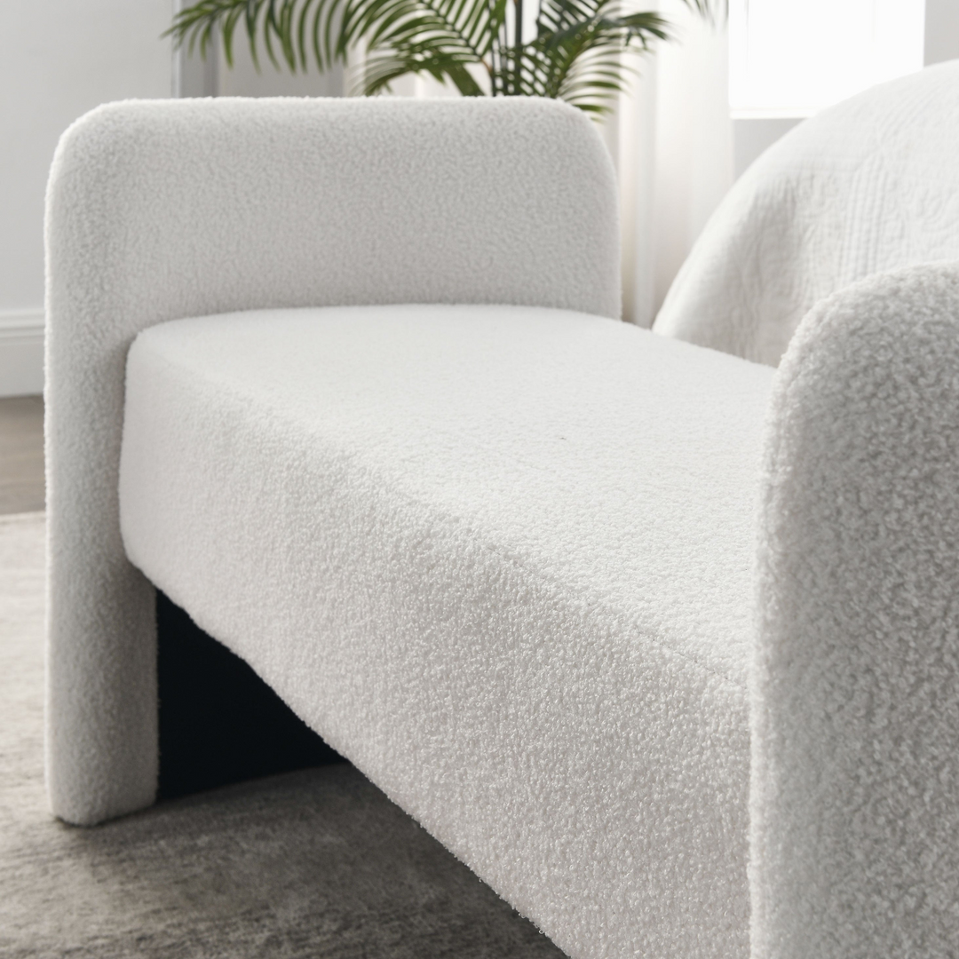 Boho Aesthetic White Modern Boho Luxury End of Bed Bench Ottoman Footrest | Biophilic Design Airbnb Decor Furniture 