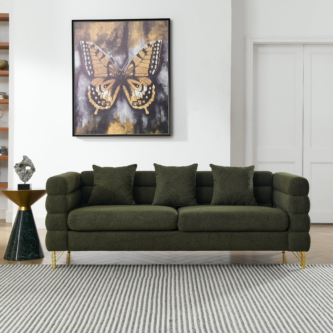Boho Aesthetic Modern Emerald Green Oversized 3 Seater Sectional Sofa | Biophilic Design Airbnb Decor Furniture 
