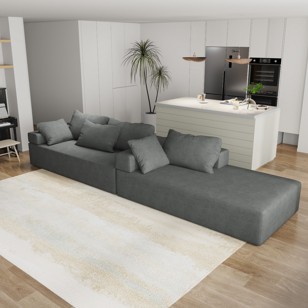 Boho Aesthetic Modern Upholstered Large Modern Italian Mid-Century Living Room Modular Sofa Sectional | Biophilic Design Airbnb Decor Furniture 