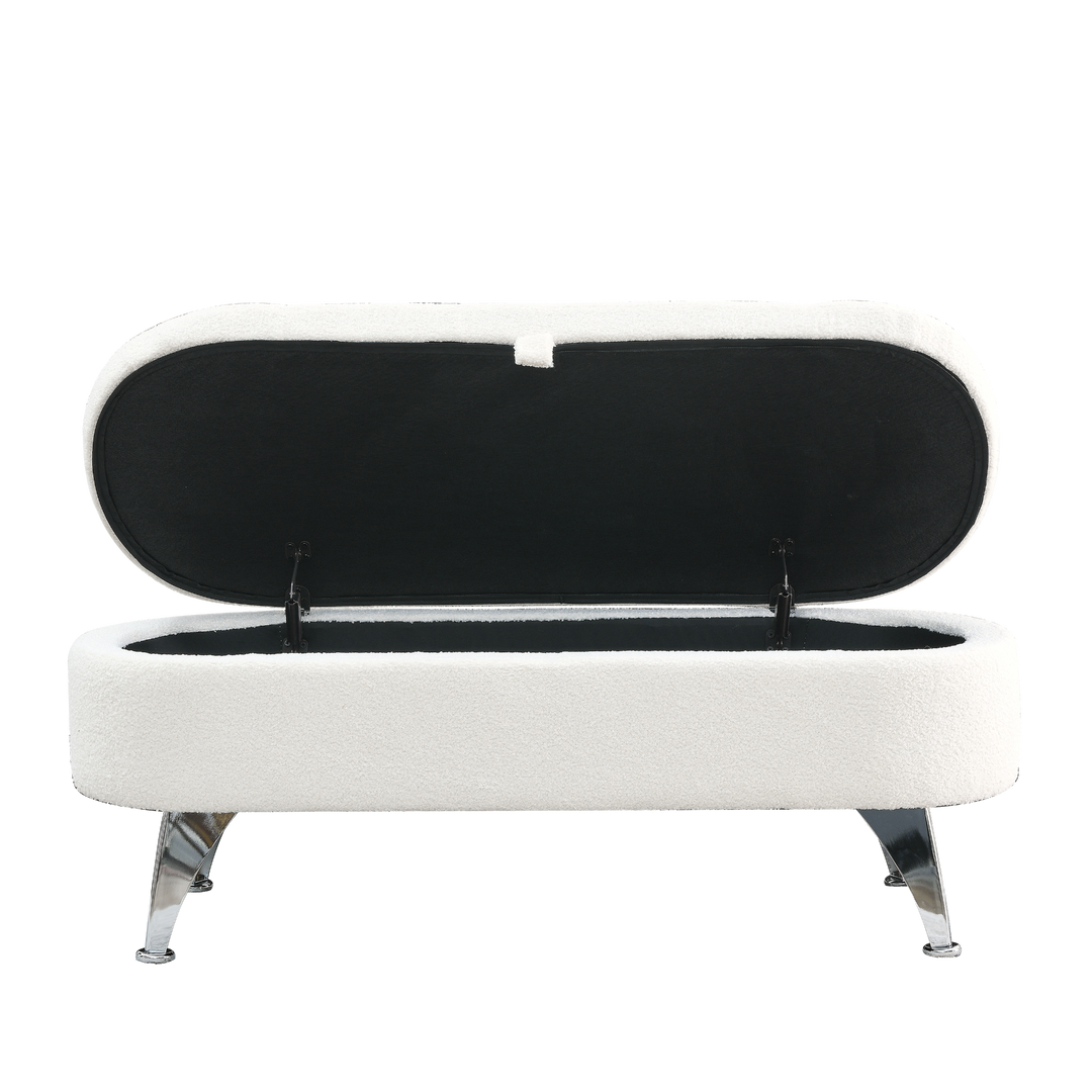 Boho Aesthetic Storage Teddy White (Ivory) Ottoman Bench Upholstered Fabric Storage Bench End of Bed Stool | Biophilic Design Airbnb Decor Furniture 