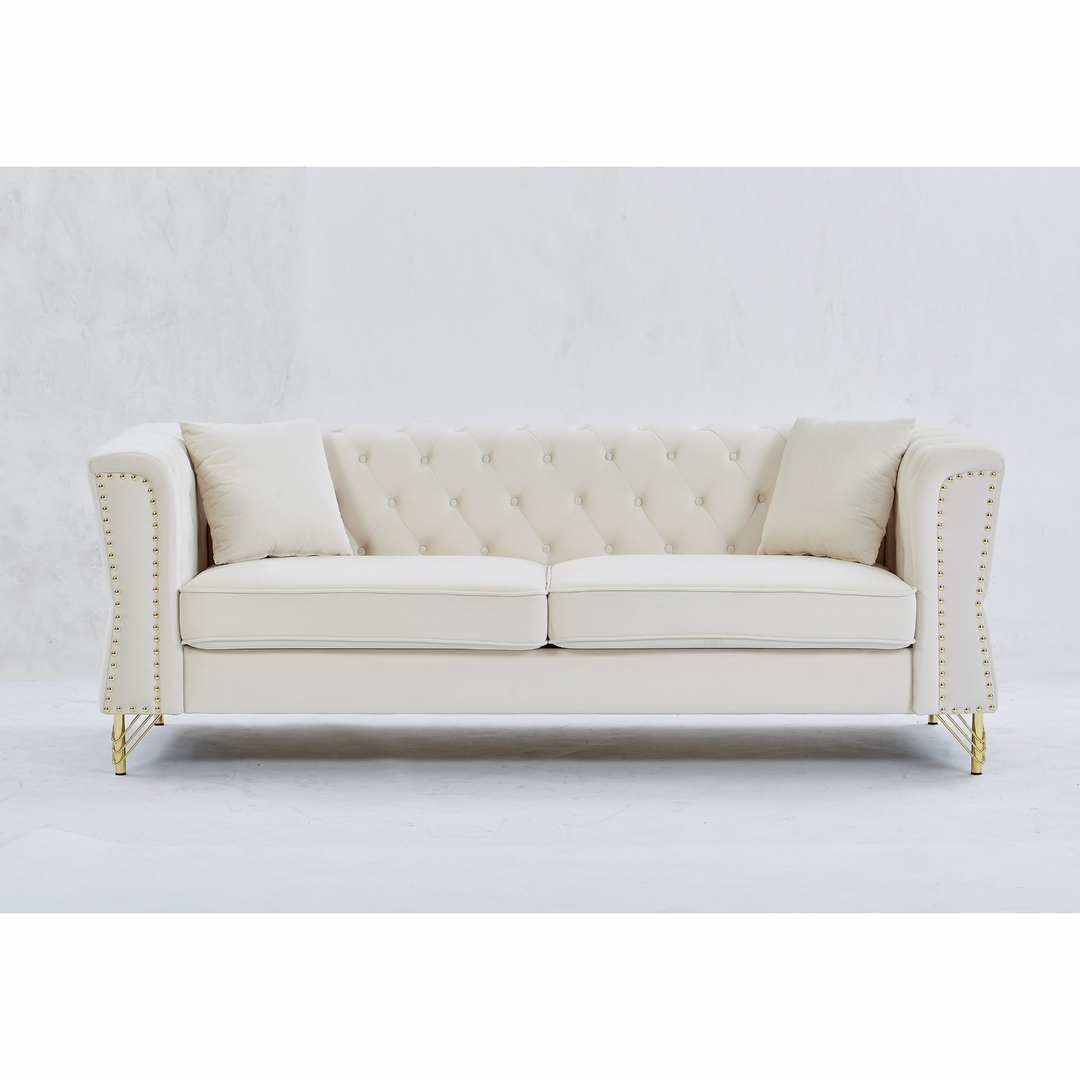 Boho Aesthetic 3-seater + 3-seater Combination Sofa Tufted Couch with Rolled Arms and Nailhead for Living Room | Biophilic Design Airbnb Decor Furniture 