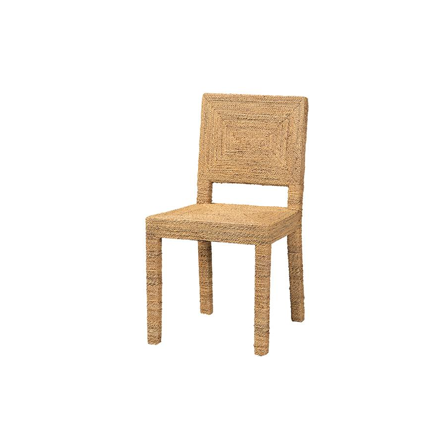 Boho Aesthetic Anfield Modern Bohemian Natural Seagrass and Mahogany Wood Dining Chair | Biophilic Design Airbnb Decor Furniture 