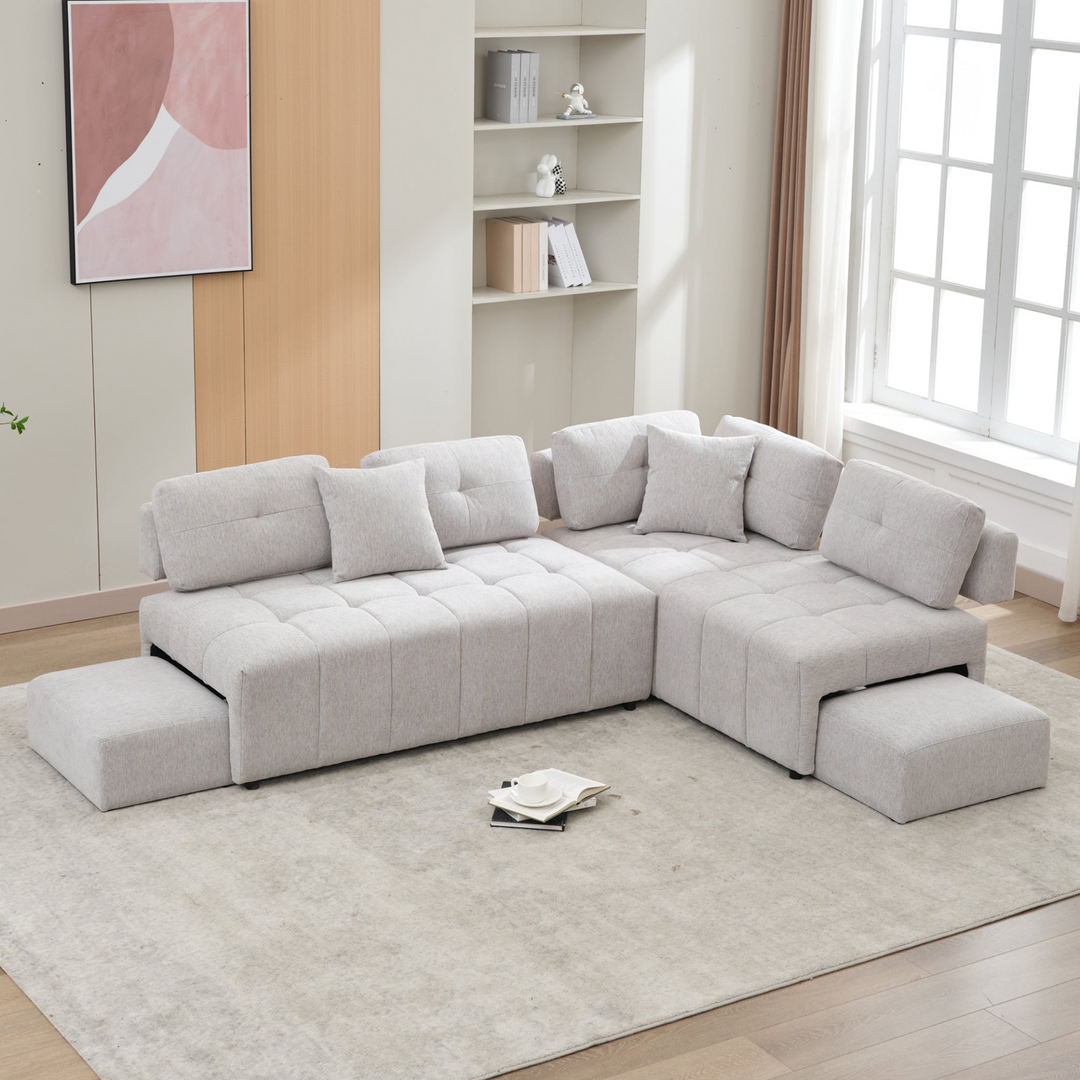Boho Aesthetic Large Modern Light Grey L-shaped Beige Boho Luxury for Living Room | Biophilic Design Airbnb Decor Furniture 