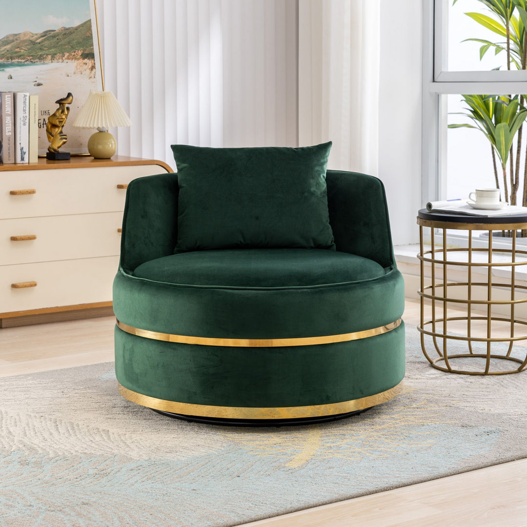 Boho Aesthetic 360 Degree Swivel Accent Chair Velvet Modern Upholstered Barrel Chair Over-Sized Soft Chair with Seat Cushion for Living Room, Bedroom, Office, Apartment, Green | Biophilic Design Airbnb Decor Furniture 
