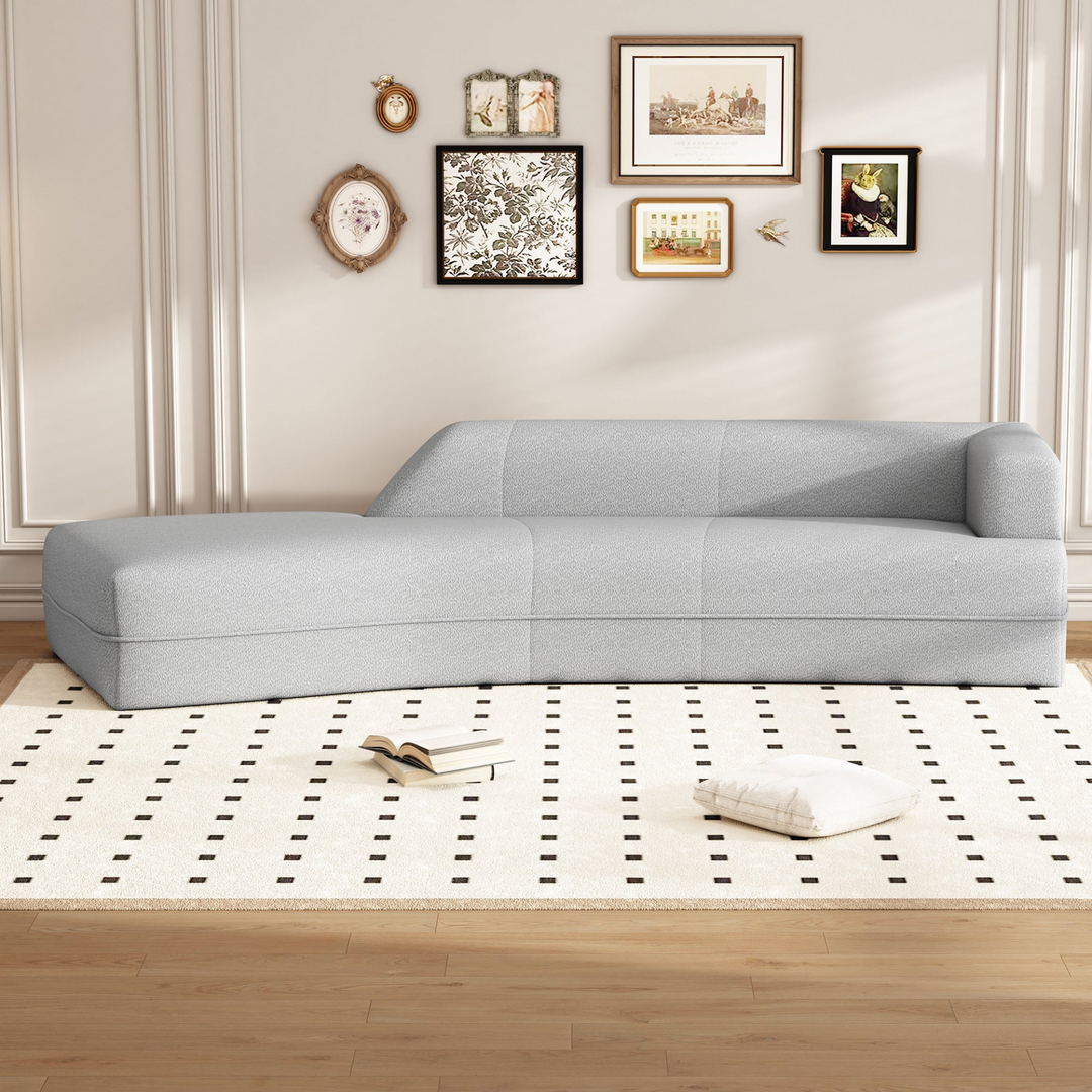 Boho Aesthetic Large Modern Italian Luxury Light Gray Curved Lounge Sofa Couch | Biophilic Design Airbnb Decor Furniture 