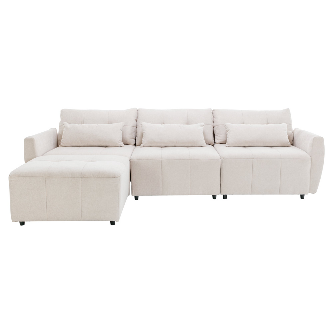 Boho Aesthetic Convertible Beige Modern Modular L Shaped Boho Sectional Sofa Couch | Biophilic Design Airbnb Decor Furniture 