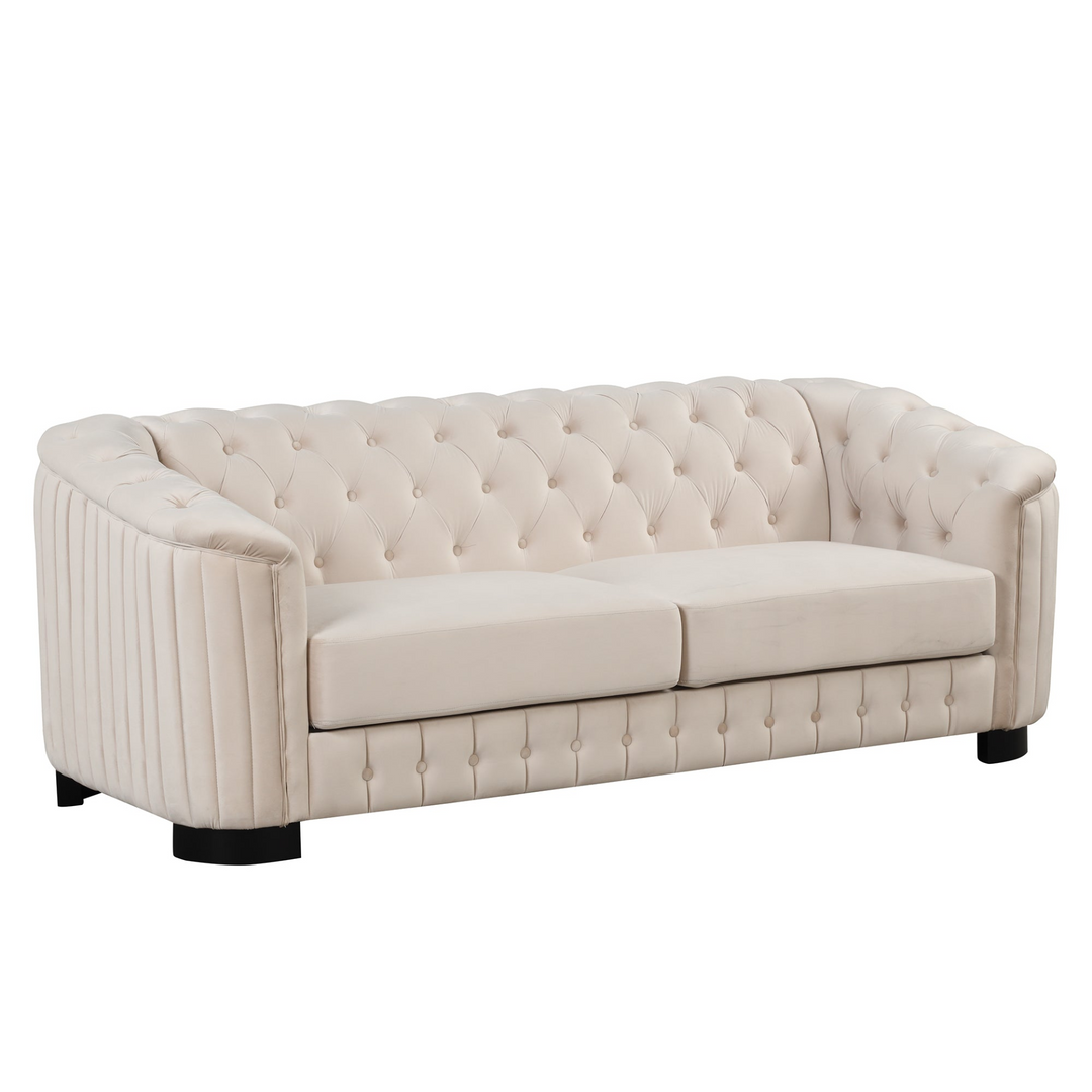 Boho Aesthetic Upholstered Beige Velvet Modern Boho Luxury Sofa Couch Sofa | Biophilic Design Airbnb Decor Furniture 