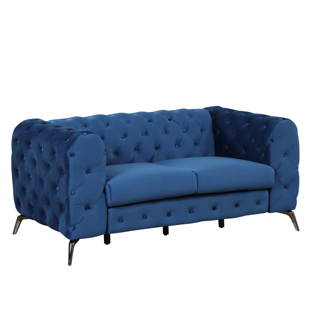 Boho Aesthetic 63" Velvet Upholstered Loveseat Sofa,Modern Loveseat Sofa with Button Tufted Back,2-Person Loveseat Sofa Couch for Living Room,Bedroom,or Small Space,Blue | Biophilic Design Airbnb Decor Furniture 