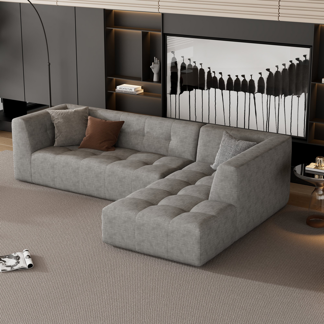 Boho Aesthetic Le Florence | Modern Boho Upholstered Minimalist Grey Modular Bubble Sofa Couch | Biophilic Design Airbnb Decor Furniture 