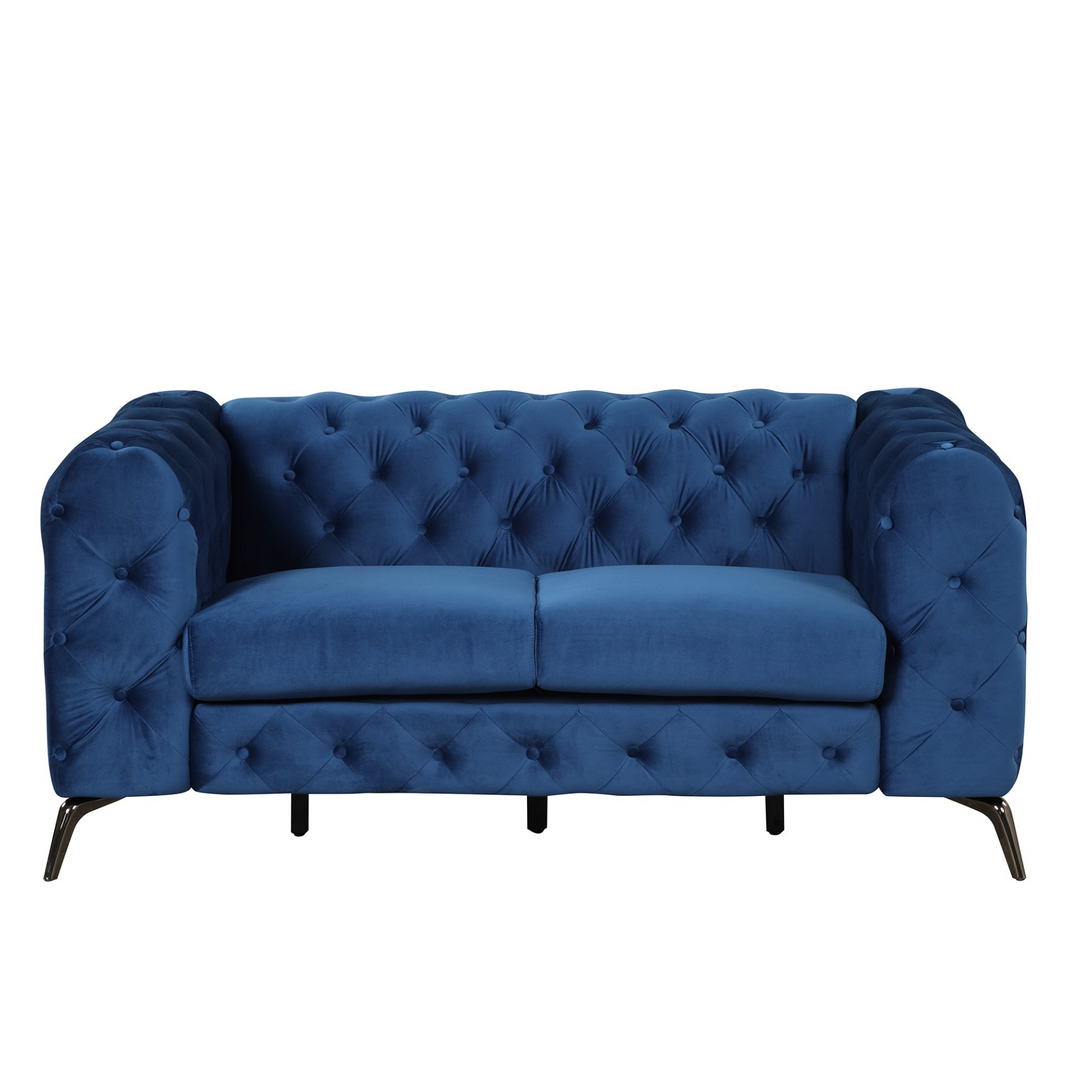 Boho Aesthetic 63" Velvet Upholstered Loveseat Sofa,Modern Loveseat Sofa with Button Tufted Back,2-Person Loveseat Sofa Couch for Living Room,Bedroom,or Small Space,Blue | Biophilic Design Airbnb Decor Furniture 