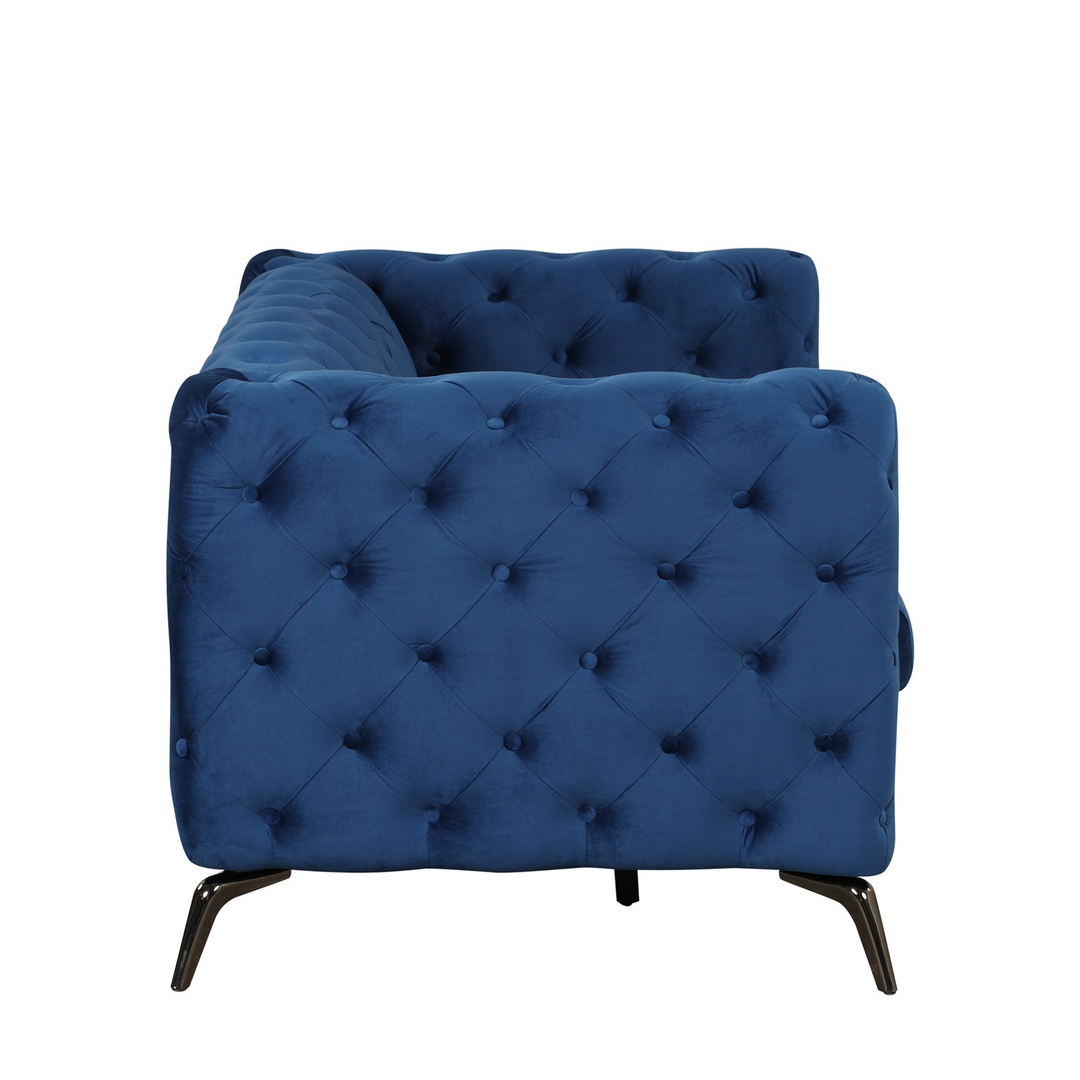 Boho Aesthetic 63" Velvet Upholstered Loveseat Sofa,Modern Loveseat Sofa with Button Tufted Back,2-Person Loveseat Sofa Couch for Living Room,Bedroom,or Small Space,Blue | Biophilic Design Airbnb Decor Furniture 