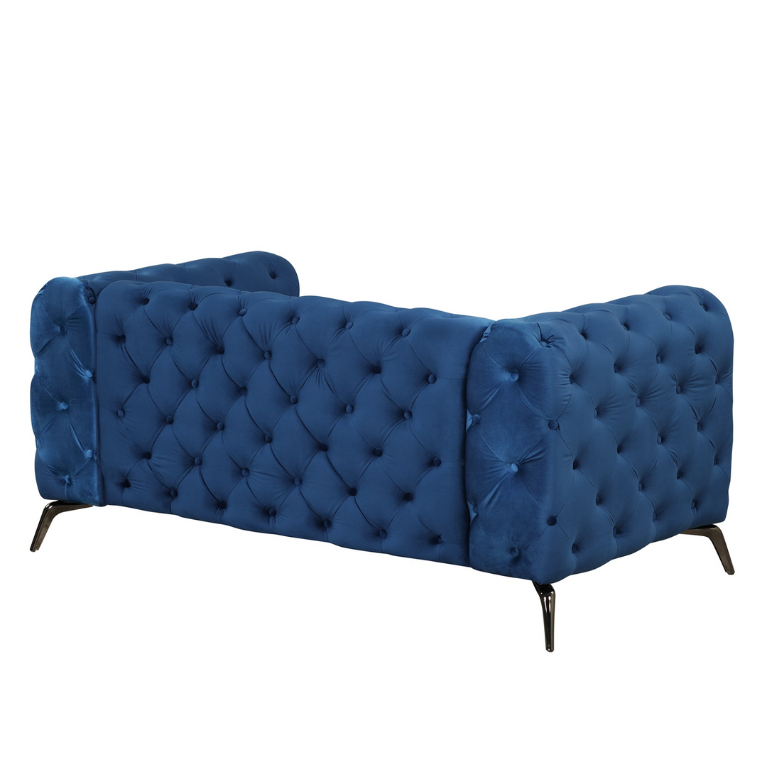 Boho Aesthetic 63" Velvet Upholstered Loveseat Sofa,Modern Loveseat Sofa with Button Tufted Back,2-Person Loveseat Sofa Couch for Living Room,Bedroom,or Small Space,Blue | Biophilic Design Airbnb Decor Furniture 