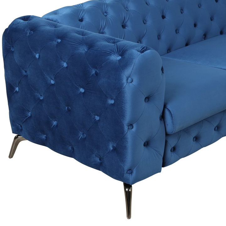 Boho Aesthetic 63" Velvet Upholstered Loveseat Sofa,Modern Loveseat Sofa with Button Tufted Back,2-Person Loveseat Sofa Couch for Living Room,Bedroom,or Small Space,Blue | Biophilic Design Airbnb Decor Furniture 