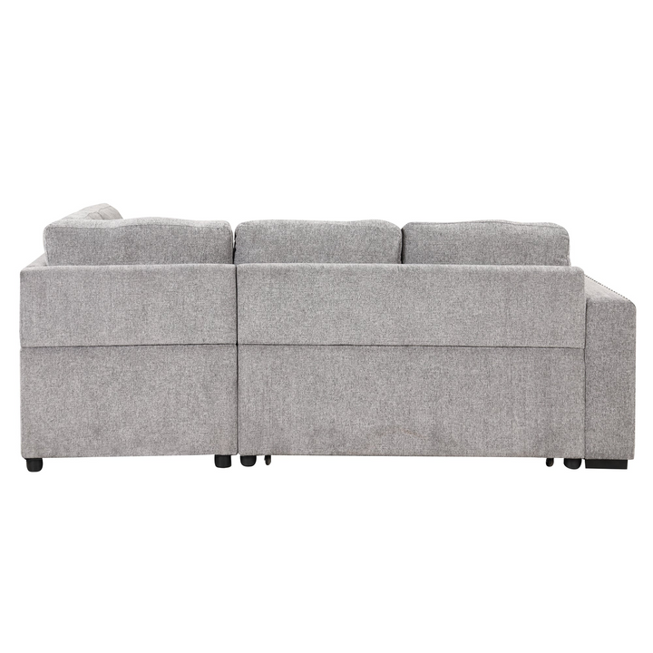 Boho Aesthetic 83.8" Sectional Pull-Out Sofa Bed L-Shaped Corner Sofa Couch with Storage Chaise, USB Ports, Power Sockets, Cup Holder for Living Room, Bedroom, Study, Light Gray | Biophilic Design Airbnb Decor Furniture 