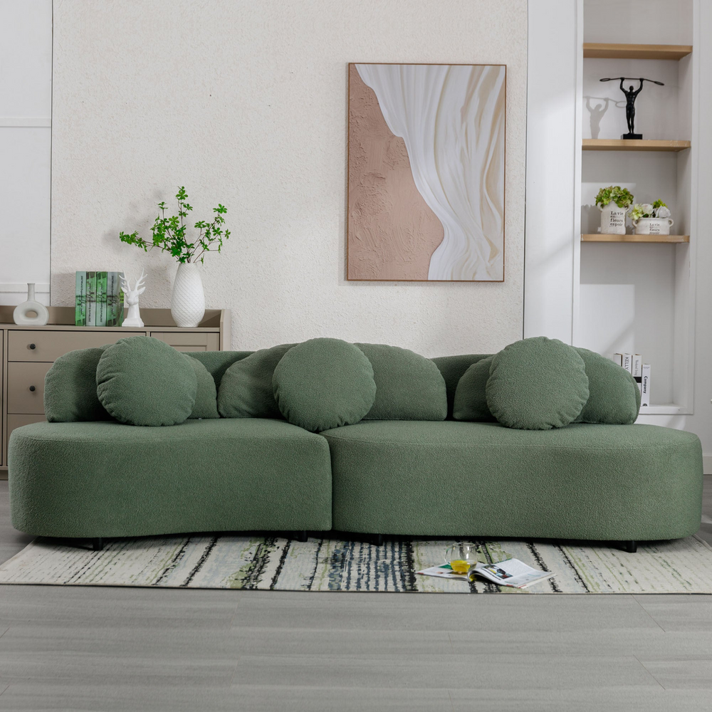 Boho Aesthetic Green Modern Living Room Sofa Lamb Velvet Upholstered Couch Furniture for Home or Office, Green | Biophilic Design Airbnb Decor Furniture 