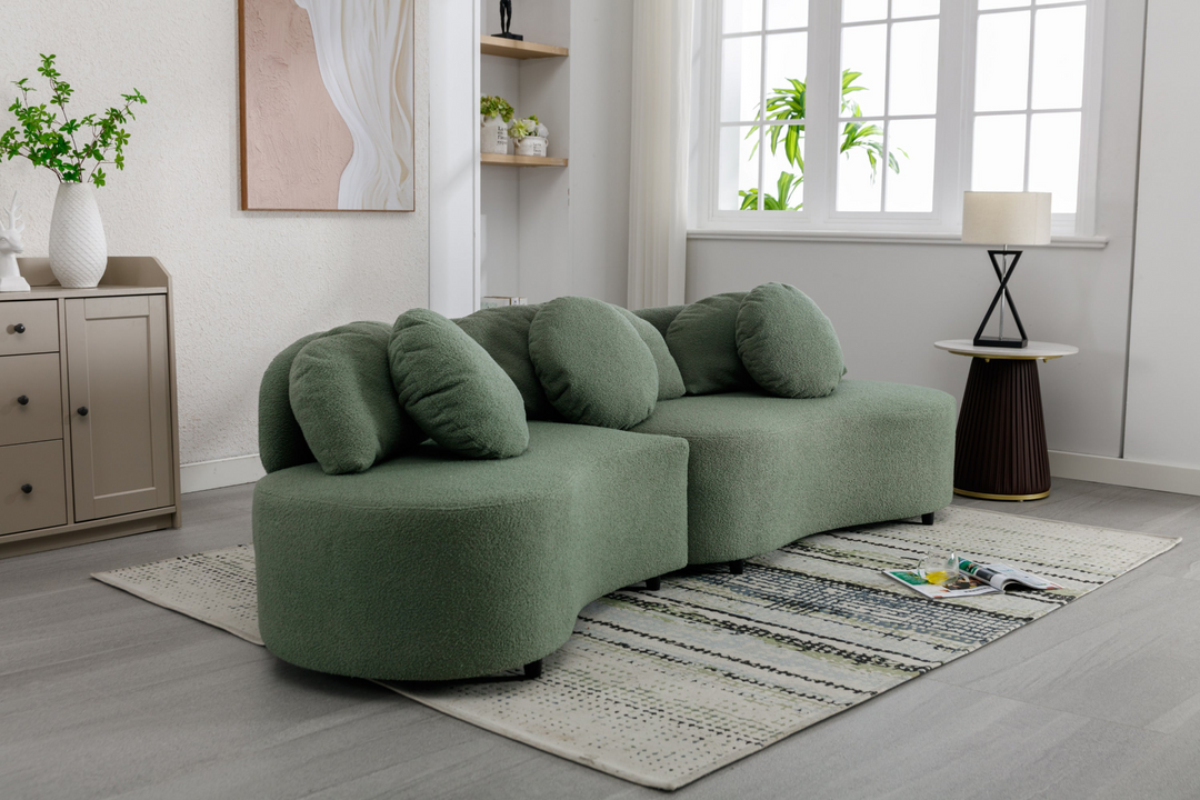 Boho Aesthetic 103.9" Modern Living Room Sofa Lamb Velvet Upholstered Couch Furniture for Home or Office, Green | Biophilic Design Airbnb Decor Furniture 