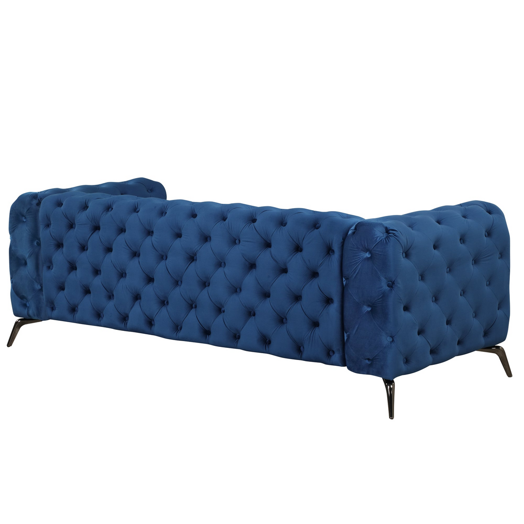 Boho Aesthetic 85.5" Velvet Upholstered Sofa with Sturdy Metal Legs,Modern Sofa Couch with Button Tufted Back, 3 Seater Sofa Couch for Living Room,Apartment,Home Office,Blue | Biophilic Design Airbnb Decor Furniture 