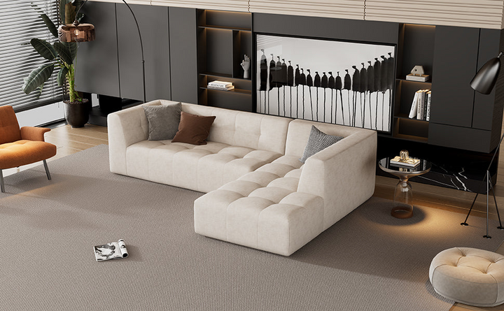Boho Aesthetic La Florence | Beige Modern Italian Luxury Bubble Fluff Upholstered Sofa Couch | Biophilic Design Airbnb Decor Furniture 