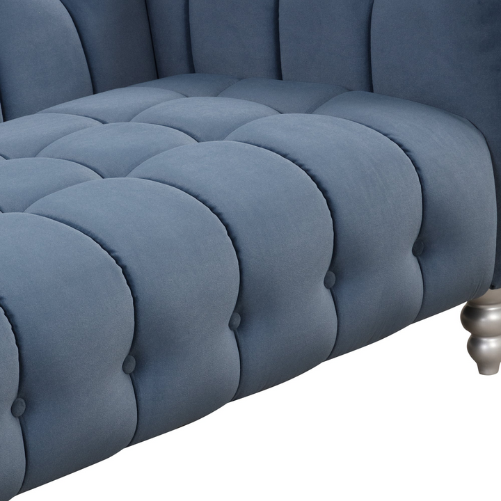 Boho Aesthetic Blue Modern Luxury Bubble Dutch Fluff Upholstered Sofa | Biophilic Design Airbnb Decor Furniture 