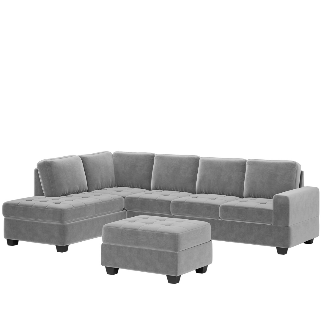 Boho Aesthetic Modern Sectional Sofa with Reversible Chaise, L Shaped  Couch Set with Storage Ottoman and Two Cup Holders for Living Room | Biophilic Design Airbnb Decor Furniture 