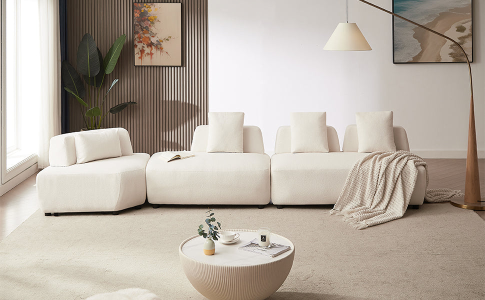 Boho Aesthetic Modern Modular Luxury Beige Velvet Italian Contemporary Sofa Sectional | Biophilic Design Airbnb Decor Furniture 