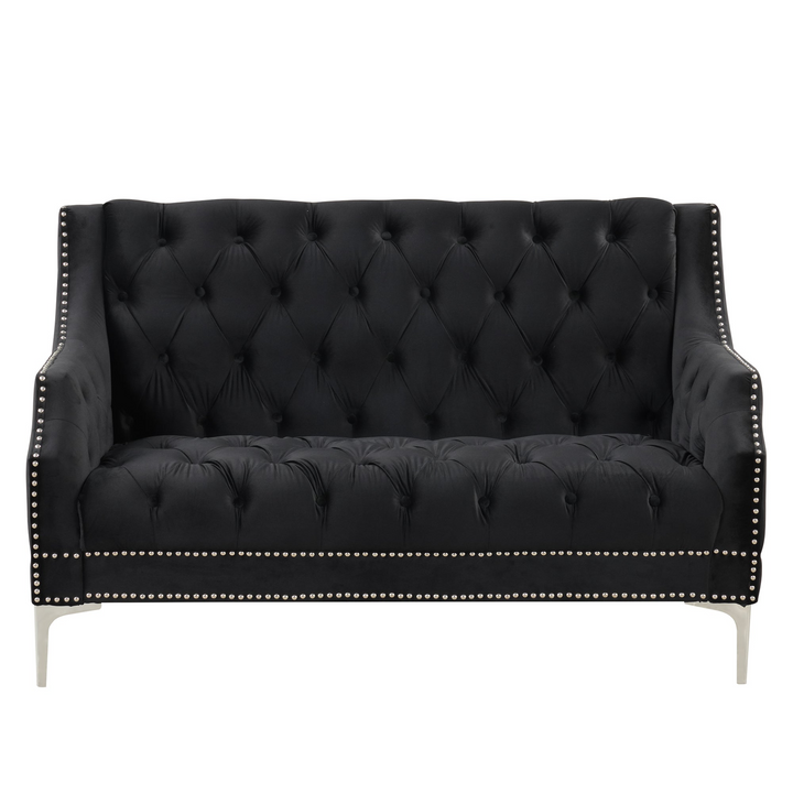 Boho Aesthetic 55.5" Modern Sofa Dutch Plush Upholstered Sofa with Metal Legs, Button Tufted Back Black | Biophilic Design Airbnb Decor Furniture 