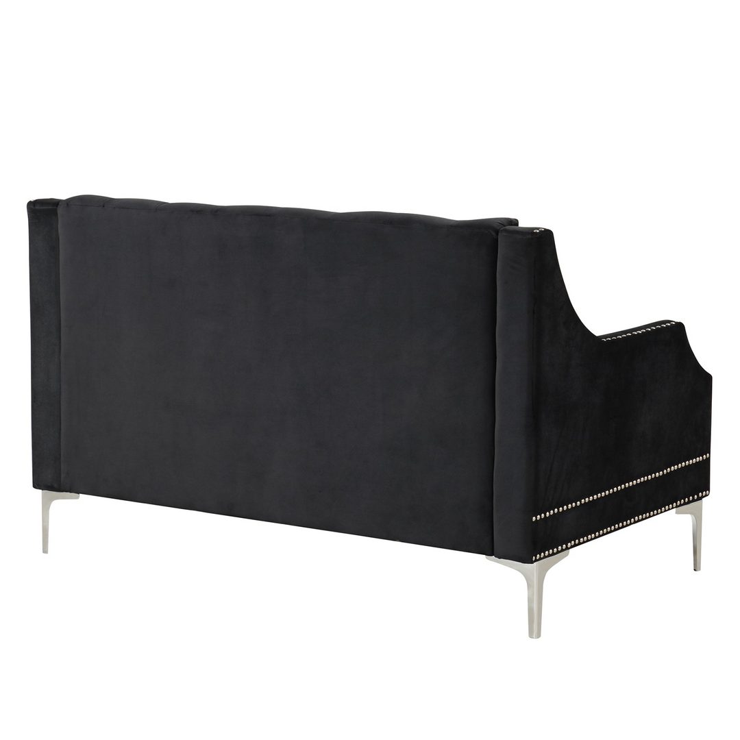 Boho Aesthetic 55.5" Modern Sofa Dutch Plush Upholstered Sofa with Metal Legs, Button Tufted Back Black | Biophilic Design Airbnb Decor Furniture 