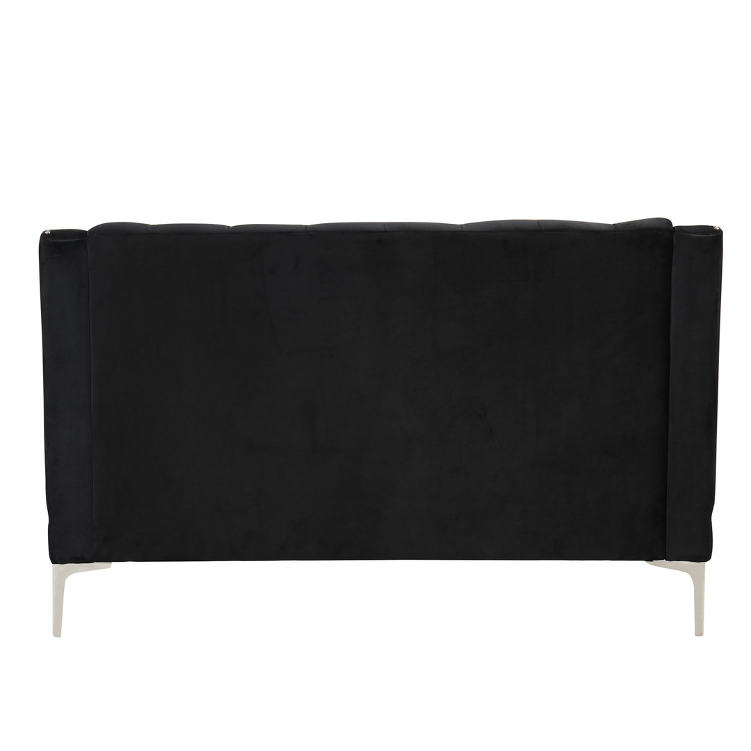 Boho Aesthetic 55.5" Modern Sofa Dutch Plush Upholstered Sofa with Metal Legs, Button Tufted Back Black | Biophilic Design Airbnb Decor Furniture 