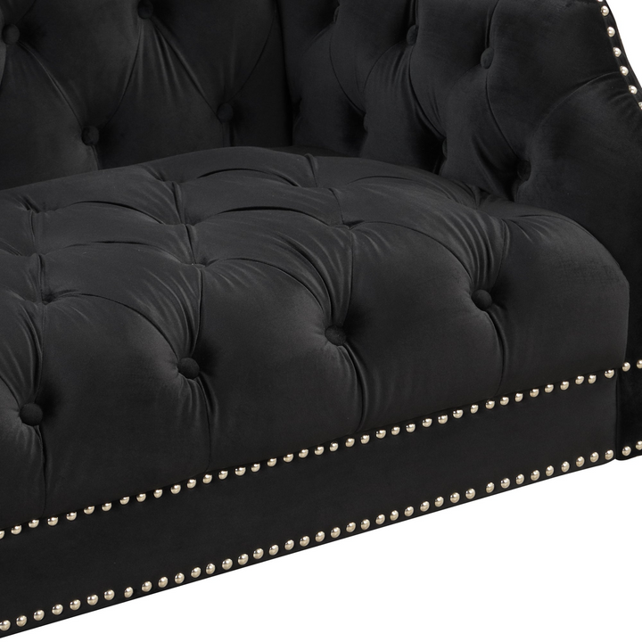 Boho Aesthetic 55.5" Modern Sofa Dutch Plush Upholstered Sofa with Metal Legs, Button Tufted Back Black | Biophilic Design Airbnb Decor Furniture 