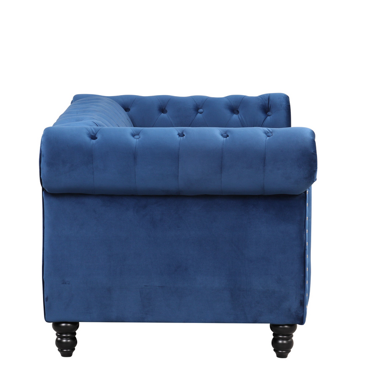 Boho Aesthetic 60" modern sofa Dutch plush upholstered sofa, solid wood legs, buttoned tufted backrest, blue | Biophilic Design Airbnb Decor Furniture 