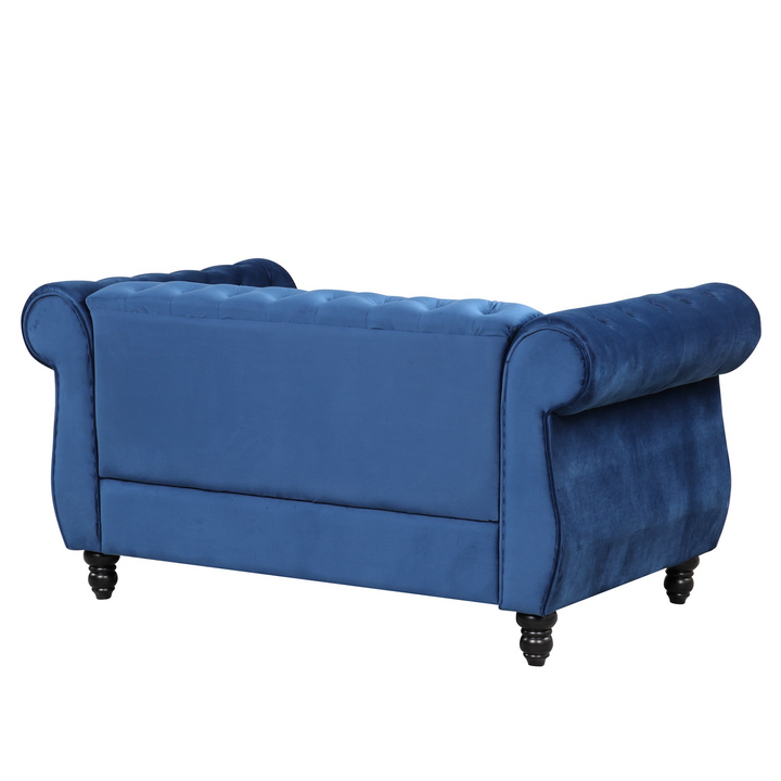 Boho Aesthetic 60" modern sofa Dutch plush upholstered sofa, solid wood legs, buttoned tufted backrest, blue | Biophilic Design Airbnb Decor Furniture 