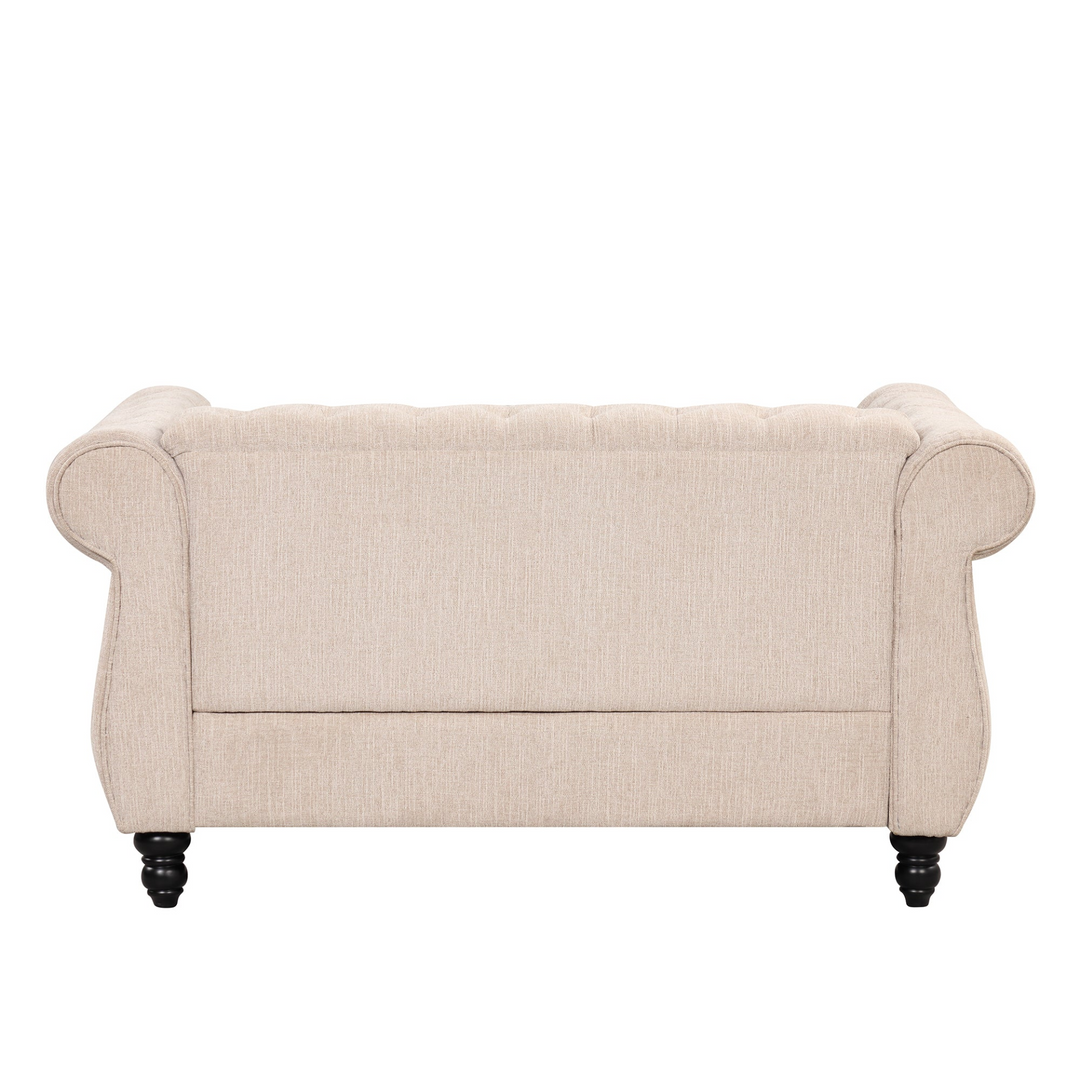 Boho Aesthetic 60" modern sofa Dutch plush upholstered sofa, solid wood legs, buttoned tufted backrest, beige | Biophilic Design Airbnb Decor Furniture 