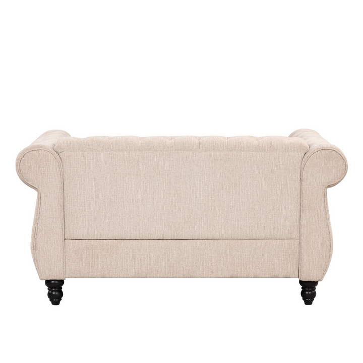 Boho Aesthetic 60" modern sofa Dutch plush upholstered sofa, solid wood legs, buttoned tufted backrest, beige | Biophilic Design Airbnb Decor Furniture 