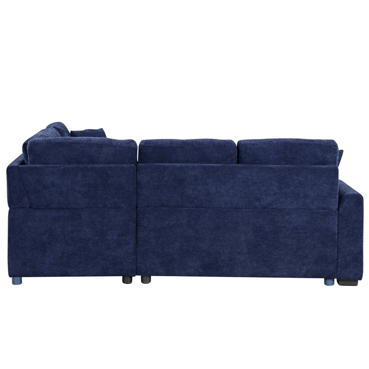 Boho Aesthetic 82.6" L-shape Sofa Bed Pull-out Sleeper Sofa with Wheels, USB Ports, Power Sockets for Living Room, Navy Blue | Biophilic Design Airbnb Decor Furniture 