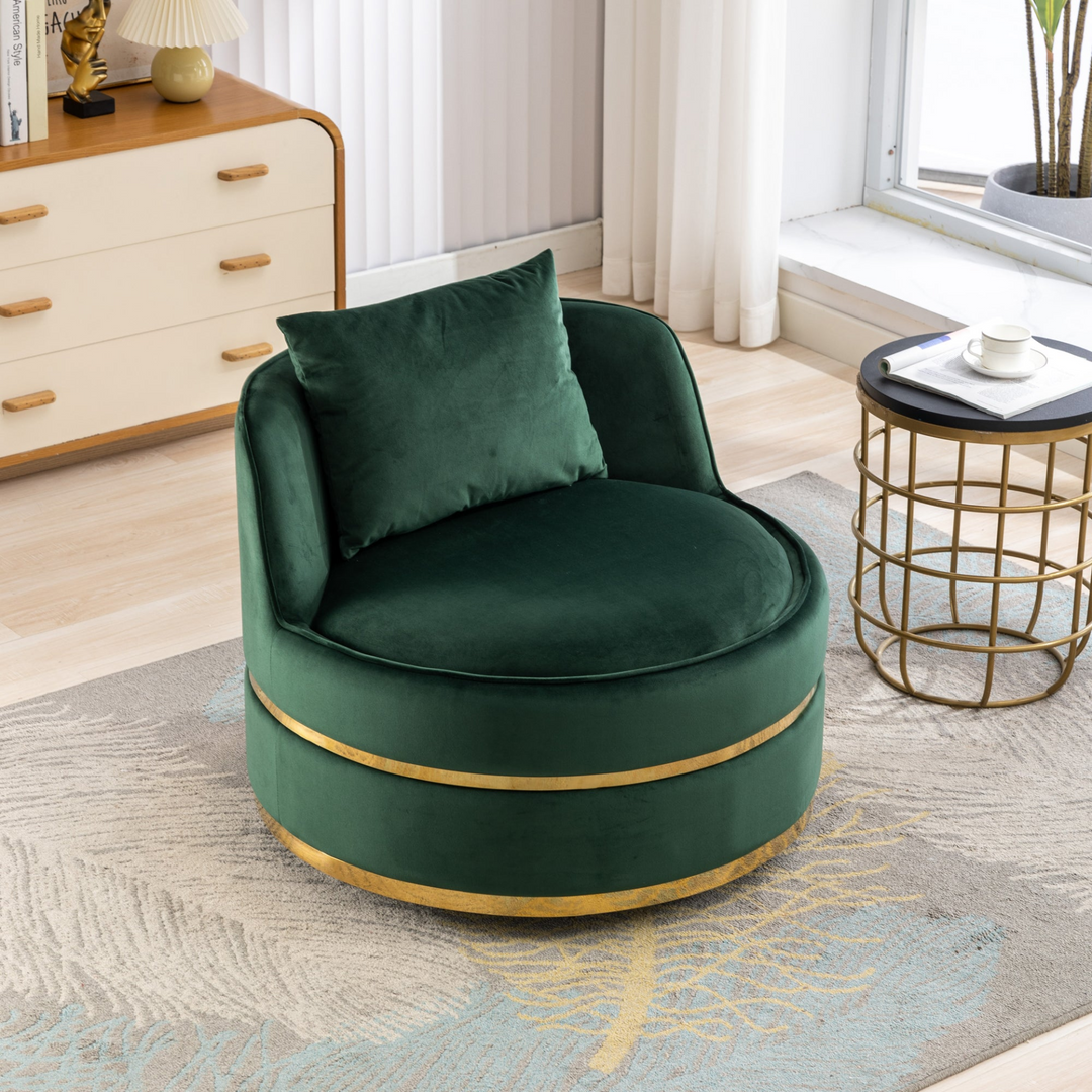 360 Degree Swivel Accent Chair Velvet Modern Upholstered Barrel Chair Over-Sized Soft Chair with Seat Cushion for Living Room, Bedroom, Office, Apartment, Green