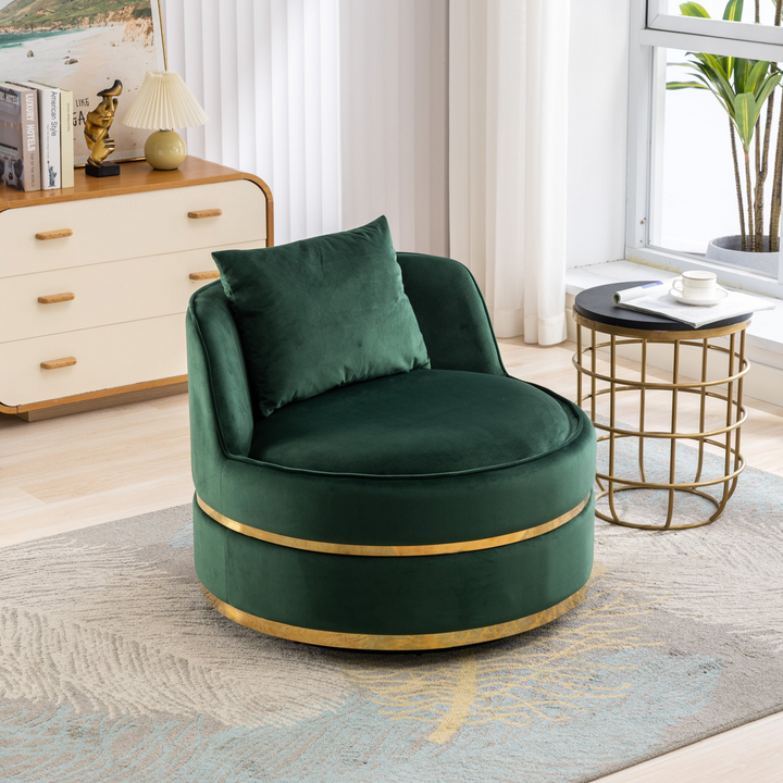 Boho Aesthetic 360 Degree Swivel Accent Chair Velvet Modern Upholstered Barrel Chair Over-Sized Soft Chair with Seat Cushion for Living Room, Bedroom, Office, Apartment, Green | Biophilic Design Airbnb Decor Furniture 