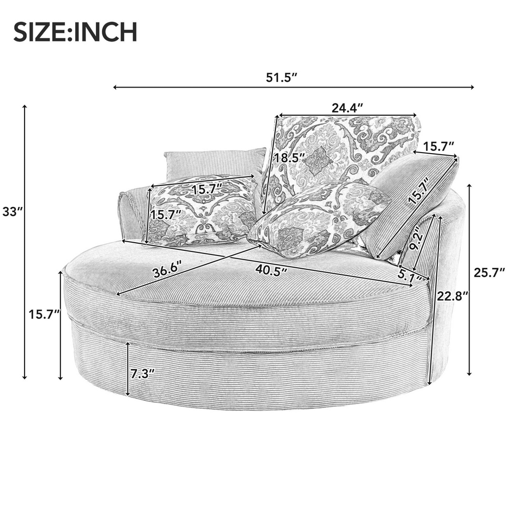 Boho Aesthetic Swivel Accent Barrel Chair with 5 Movable Pillow 360 Degree Swivel Round Sofa Chair for Living Room,Bedroom, Hotel, Grey | Biophilic Design Airbnb Decor Furniture 