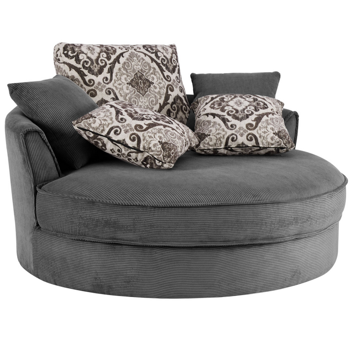 Boho Aesthetic Swivel Accent Barrel Chair with 5 Movable Pillow 360 Degree Swivel Round Sofa Chair for Living Room,Bedroom, Hotel, Grey | Biophilic Design Airbnb Decor Furniture 