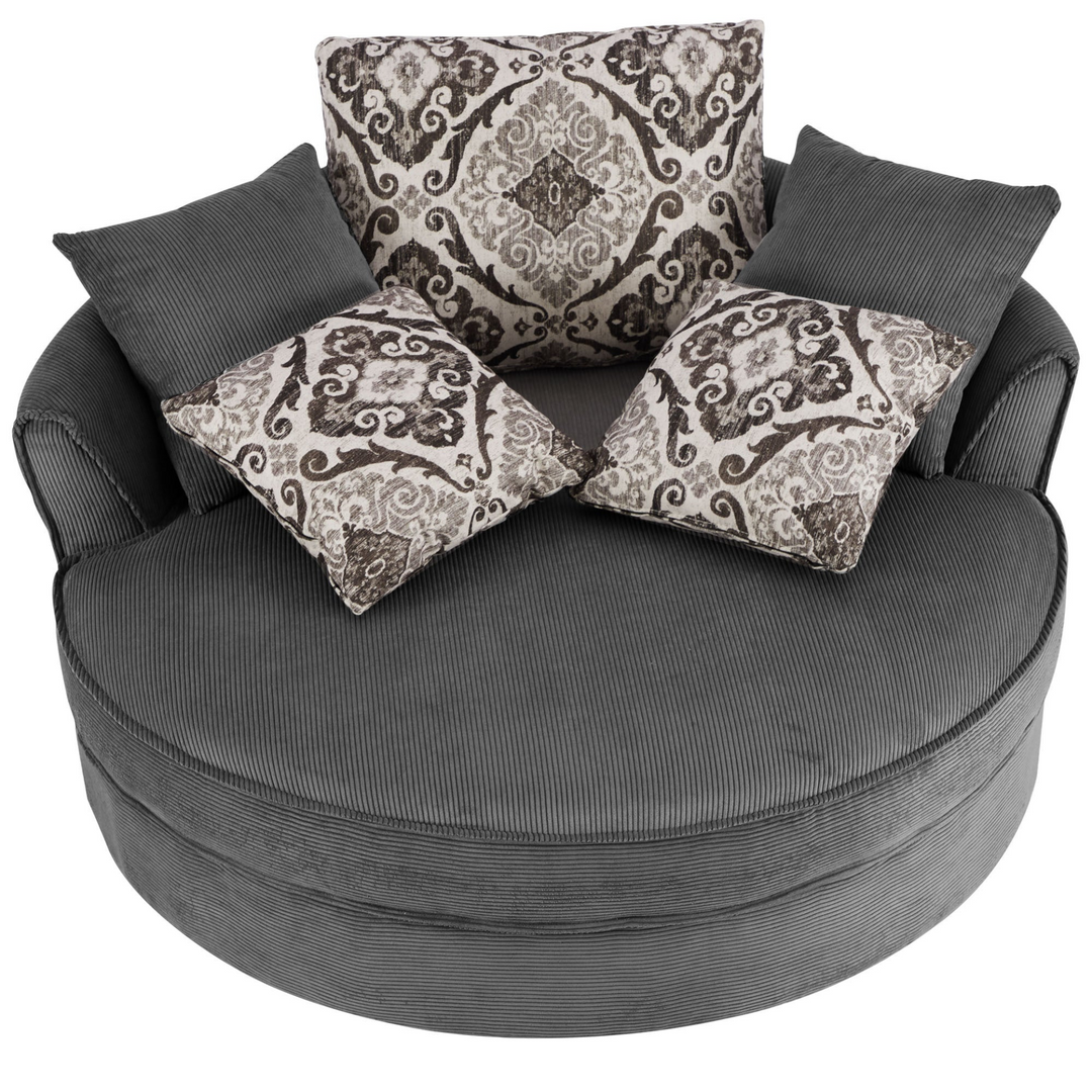 Boho Aesthetic Swivel Accent Barrel Chair with 5 Movable Pillow 360 Degree Swivel Round Sofa Chair for Living Room,Bedroom, Hotel, Grey | Biophilic Design Airbnb Decor Furniture 